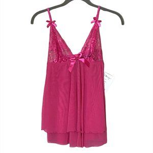 Dreamgirl Women's My True Beauty Babydoll and Thong Set, Fuchsia Pink, Sz Small